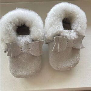 Freshly picked silver sparkle shearling size 0